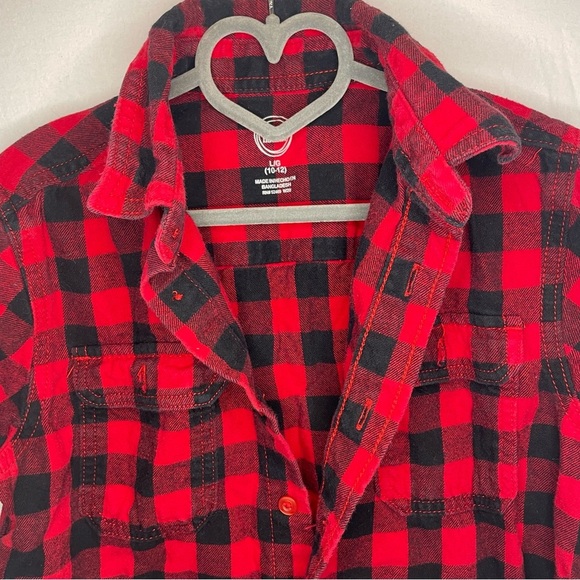 Wonder Nation Large 10/12 Girls Red and Black Plaid Button Down Long Sleeve - Picture 2 of 8
